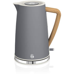 Swan - Nordic Bollitore elettrico ultra veloce, senza fili, design moderno, 1,7 l, 2200 w, manico effetto legno, spegnimento automatico, grigio