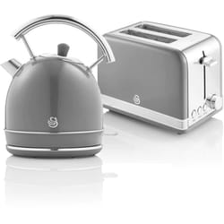 Swan - Retro Colazione Set 1,8 l Bollitore Senza Fili con Elemento Riscaldante in Acciaio Inox, Tostapane a Fessura Larga 2 Fette, Regolatore di