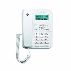 Motorola CT202, Telefono analogico, Cornetta cablata, Telefono con vivavoce, Identificatore di chiamata, Bianco