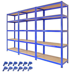 Monster Shop - Scaffale da Garage ad Incastro T-Rax Scaffali per Garage Scaffalature Officina in Acciaio e mdf Senza Bulloni Mensole per Garage - Blu