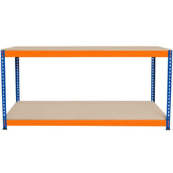 Monster Racking - Banco da Lavoro Garage 180x60x90cm - 2 Ripiani, Acciaio Rinforzato, 300kg/Ripiano, Montaggio Senza Bulloni, Layout Regolabile,