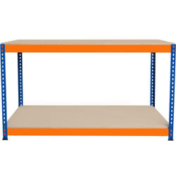 Monster Racking - Banco da Lavoro Garage 150x60x90cm - 2 Ripiani, Acciaio Rinforzato, 300kg/Ripiano, Montaggio Senza Bulloni, Layout Regolabile,