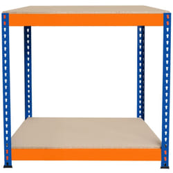 Banco da Lavoro Garage 90x45x90cm - 2 Ripiani, Acciaio Rinforzato, 300kg/Ripiano, Montaggio Senza Bulloni, Layout Regolabile, Piedini in Gomma, Barra