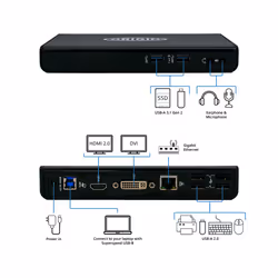 Origin Storage H1L08ET-ABB-OS replicatore di porte e docking station per laptop USB 3.2 Gen 1 (3.1 Gen 1) Type-A Nero - Vista aggiuntiva 7
