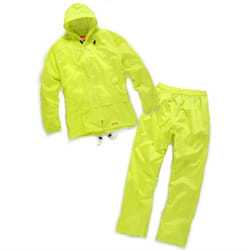 Scruffs - Tuta impermeabile alta visibilità di colore giallo o nero anti pioggia con cappuccio regolabile-L / Giallo