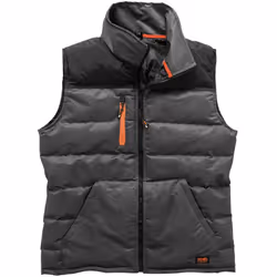 Gilet dallo stile classico realizzato in un resistente tessuto ricoperto di PU completamente imbottito per trattenere il calo ...