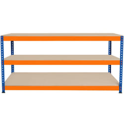 Banco da Lavoro Garage 180x60x90cm – 3 Ripiani, Acciaio Rinforzato, 300kg/Ripiano, Montaggio Senza Bulloni, Layout Regolabile, Piedini in Gomma, 3