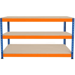 Monster Racking - Banco da Lavoro Garage 150x60x90cm - 3 Ripiani, Acciaio Rinforzato, 300kg/Ripiano, Montaggio Senza Bulloni, Layout Regolabile,