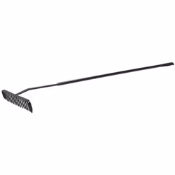 Acciaio fucinato a solecitazione severa. Manico tubolare. Utile a spargere asfalto o catrame. Larghezza testa 435 mm. 16 rebb ...