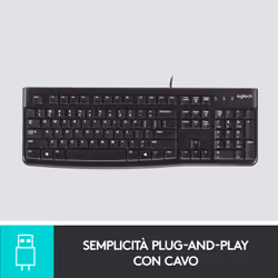 Logitech K120 Tastiera con Cavo per Windows, USB Plug-and-Play, Dimensioni Standard, Resistente agli Schizzi, Barra Spaziatrice Curva, Compatibile con PC, Laptop - Vista aggiuntiva 4