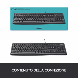 Logitech K120 Tastiera con Cavo per Windows, USB Plug-and-Play, Dimensioni Standard, Resistente agli Schizzi, Barra Spaziatrice Curva, Compatibile con PC, Laptop - Vista aggiuntiva 7