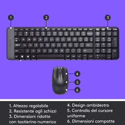 Logitech MK220 Combo Tastiera e Mouse Wireless Compatti per Windows, 2,4 GHz Wireless con Ricevitore USB Unifying, Durata Batteria di 24 Mesi, Compatibile con PC, Laptop - Vista aggiuntiva 6