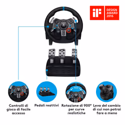 Logitech G Logitech G29 Driving Force Racing Wheel Volante da Corsa, Pedali Regolabili, Ritorno di Forza Reale, Comandi Cambio in Acciaio Inossidabile, Volante in Pelle, Presa EU, per PS5, PS4, PC, Mac - Nero - Vista aggiuntiva 5
