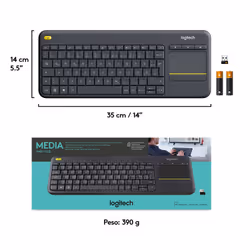 Logitech K400 Plus Tastiera Wireless Touch TV, Facili Controlli Multimediali e Touchpad Integrato, Tastiera HTPC per TV Collegata al PC, Windows, Android, Chrome OS, Laptop, Tablet - Vista aggiuntiva 8