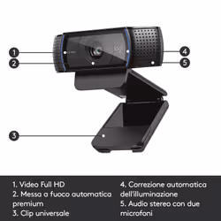Logitech C920 HD Pro Webcam, Videochiamata Full HD 1080p/30fps, Audio Stereo ‎Chiaro, ‎Correzione Luce HD, Funziona con Skype, Zoom, FaceTime, Hangouts, ‎‎PC/Mac/Laptop/Tablet/Chromebook - Nero - Vista aggiuntiva 6