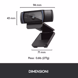 Logitech C920 HD Pro Webcam, Videochiamata Full HD 1080p/30fps, Audio Stereo ‎Chiaro, ‎Correzione Luce HD, Funziona con Skype, Zoom, FaceTime, Hangouts, ‎‎PC/Mac/Laptop/Tablet/Chromebook - Nero - Vista aggiuntiva 7