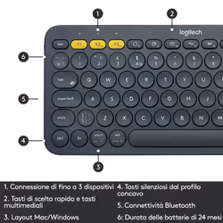 Logitech K380 Multi-Device Tastiera Bluetooth Wireless, Design Easy-Switch, Sottile, Portatile, 2 Anni di Batteria, Funziona con PC, Laptop, Windows, Mac, Android, iPad OS, Apple TV - Vista aggiuntiva 6