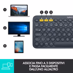 Logitech K380 Multi-Device Tastiera Bluetooth Wireless, Design Easy-Switch, Sottile, Portatile, 2 Anni di Batteria, Funziona con PC, Laptop, Windows, Mac, Android, iPad OS, Apple TV - Vista aggiuntiva 7