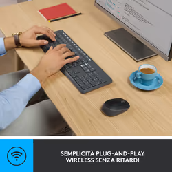 Logitech MK235 Combo Tastiera e Mouse Wireless per Windows, Ricevitore Unifying USB 2,4 GHz Wireless, 15 Tasti FN, Lunga Durata della Batteria, Compatibile con PC, Laptop - Vista aggiuntiva 4