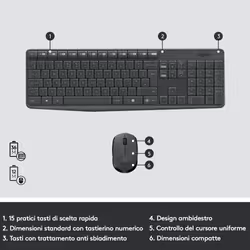 Logitech MK235 Combo Tastiera e Mouse Wireless per Windows, Ricevitore Unifying USB 2,4 GHz Wireless, 15 Tasti FN, Lunga Durata della Batteria, Compatibile con PC, Laptop - Vista aggiuntiva 6