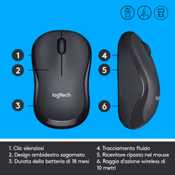 Logitech M220 SILENT Mouse Wireless, 2,4 GHz con Ricevitore USB, Tracciamento Ottico 1000 DPI, Durata Batteria di 18 Mesi, Ambidestro, Compatibile con PC, Mac, Laptop - Vista aggiuntiva 8