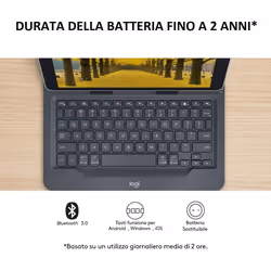 Logitech Universal Folio Cover iPad o Tablet con Tastiera Bluetooth Wireless, Per la maggior parte dei tablet da 9-10", iOS, ‎Android, Windows, ‎Italiano Qwerty, Nero - Vista aggiuntiva 6