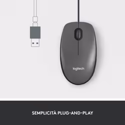 Logitech M100 Mouse USB con Cavo, 3 Pulsanti, Tracciamento Ottico 1000 DPI, Ambidestro, Compatibile con PC, Mac, Laptop - Vista aggiuntiva 8