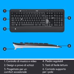 Logitech MK540 Advanced Combo Tastiera e Mouse Wireless per Windows, Ricevitore USB Unifying 2,4 GHz, Tasti di Scelta Rapida Multimediali, Durata Batteria di 3 Anni, per PC, Laptop - Vista aggiuntiva 6
