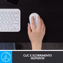 Logitech Pebble, mouse wireless con Bluetooth o ricevitore da 2,4 GHz, mouse per computer con clic silenzioso per laptop, notebook, iPad, PC e Mac - Vista aggiuntiva 8