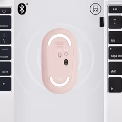 Logitech Pebble, mouse wireless con Bluetooth o ricevitore da 2,4 GHz, mouse per computer con clic silenzioso per laptop, notebook, iPad, PC e Mac. Rosa - Vista aggiuntiva 4
