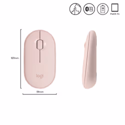 Logitech Pebble, mouse wireless con Bluetooth o ricevitore da 2,4 GHz, mouse per computer con clic silenzioso per laptop, notebook, iPad, PC e Mac. Rosa - Vista aggiuntiva 5