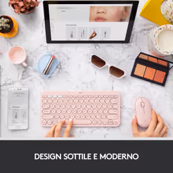 Logitech Pebble, mouse wireless con Bluetooth o ricevitore da 2,4 GHz, mouse per computer con clic silenzioso per laptop, notebook, iPad, PC e Mac. Rosa - Vista aggiuntiva 6