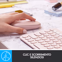 Logitech Pebble, mouse wireless con Bluetooth o ricevitore da 2,4 GHz, mouse per computer con clic silenzioso per laptop, notebook, iPad, PC e Mac. Rosa - Vista aggiuntiva 7