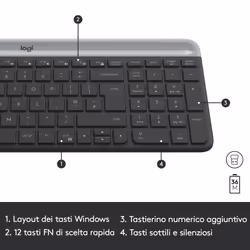 Logitech MK470 Kit Mouse e Tastiera Wireless per Windows, Ricevitore USB 2.4 GHz, ‎Sottile, Compatto, Silenzioso, Batteria Lunga Durata, PC/Laptop, Layout Italiano QWERTY, ‎Grigio - Vista aggiuntiva 6