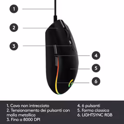 Logitech G G203 Lightsync mouse Gaming USB tipo A 8000 DPI - Vista aggiuntiva 6