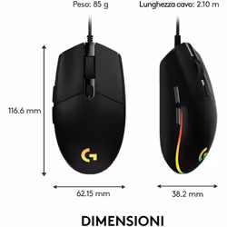 Logitech G G203 Lightsync mouse Gaming USB tipo A 8000 DPI - Vista aggiuntiva 8