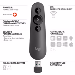 Logitech R500 puntatore wireless Bluetooth/RF Grafite - Vista aggiuntiva 6