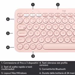 Logitech K380 Multi-Device Tastiera Bluetooth Wireless, Design Easy-Switch, Sottile, Portatile, 2 Anni di Batteria, Funziona con PC, Laptop, Windows, Mac, Android, iPad OS, Apple TV - Vista aggiuntiva 6