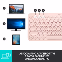 Logitech K380 Multi-Device Tastiera Bluetooth Wireless, Design Easy-Switch, Sottile, Portatile, 2 Anni di Batteria, Funziona con PC, Laptop, Windows, Mac, Android, iPad OS, Apple TV - Vista aggiuntiva 7