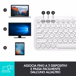 Logitech K380 Multi-Device Tastiera Bluetooth Wireless, Design Easy-Switch, Sottile, Portatile, 2 Anni di Batteria, Funziona con PC, Laptop, Windows, Mac, Android, iPad OS, Apple TV. Bianco - Vista aggiuntiva 7