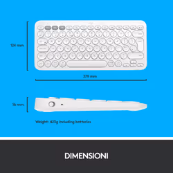 Logitech K380 Multi-Device Tastiera Bluetooth Wireless, Design Easy-Switch, Sottile, Portatile, 2 Anni di Batteria, Funziona con PC, Laptop, Windows, Mac, Android, iPad OS, Apple TV. Bianco - Vista aggiuntiva 8