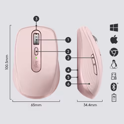 Logitech MX Anywhere 3 mouse Viaggio Mano destra RF senza fili + Bluetooth Laser 4000 DPI - Vista aggiuntiva 6