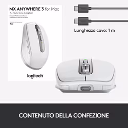 Logitech MX Anywhere 3 per Mac – Mouse Compatto Performante, Wireless, Scroller Magnetico Veloce, Su Ogni Superficie, Sensore 4000 DPI, Pulsanti Custom, USB-C, Bluetooth, Apple Mac, iPad, Windows - Vista aggiuntiva 8
