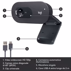 Logitech C505 Webcam HD - Videocamera USB Esterna 720p HD per Desktop o Laptop con Microfono a Lunga Portata, Compatibile con PC o Mac - Vista aggiuntiva 5