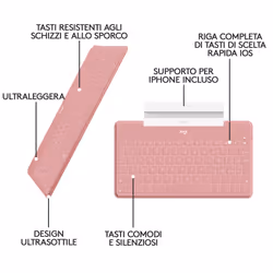 Logitech Keys-To-Go Tastiera Bluetooth, Sottile e Leggera, per iPhone, iPad, Apple TV e tutti i dispositivi iOS. Rosa - Vista aggiuntiva 6