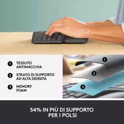 Logitech ERGO K860 Wireless Split Keyboard - Tastiera Ergonomica Wireless, Poggiapolsi, Connettività Bluetooth e USB, Compatibile con Windows e Mac - Vista aggiuntiva 4