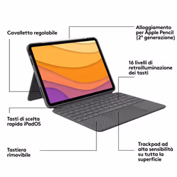 Logitech Combo Touch Custodia con Tastiera per iPad Air (4. gen - 2020) - Tastiera Retroilluminata Rimovibile, Trackpad Click-Anywhere, Smart Connector - Grigio. - Vista aggiuntiva 8