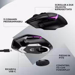 Logitech G G502 X Plus mouse Gaming Mano destra RF Wireless Ottico 25600 DPI - Vista aggiuntiva 7