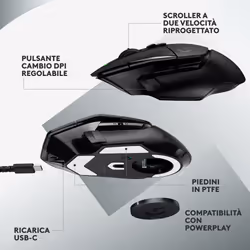 Logitech G G502 X Lightspeed mouse Gaming Mano destra RF Wireless Ottico 25600 DPI - Vista aggiuntiva 5
