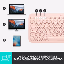 Logitech K380 Tastiera Bluetooth Multidispositivo per Mac, Sottile e Compatta, Easy-Switch fino a 3 Dispositivi, Compatibile con macOS, iOS, iPadOS, Layout Italiano - Rosa - Vista aggiuntiva 7